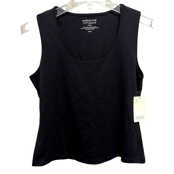 Adrienne Vittadini Womens Black Ponte Tank Top Sz M  Scoop Neck Sleeveless NWT - Picture 1 of 6